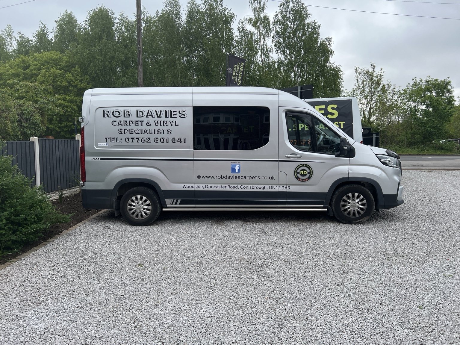 Rob Davies carpet and vinyl van outside the Conisbrough showroom